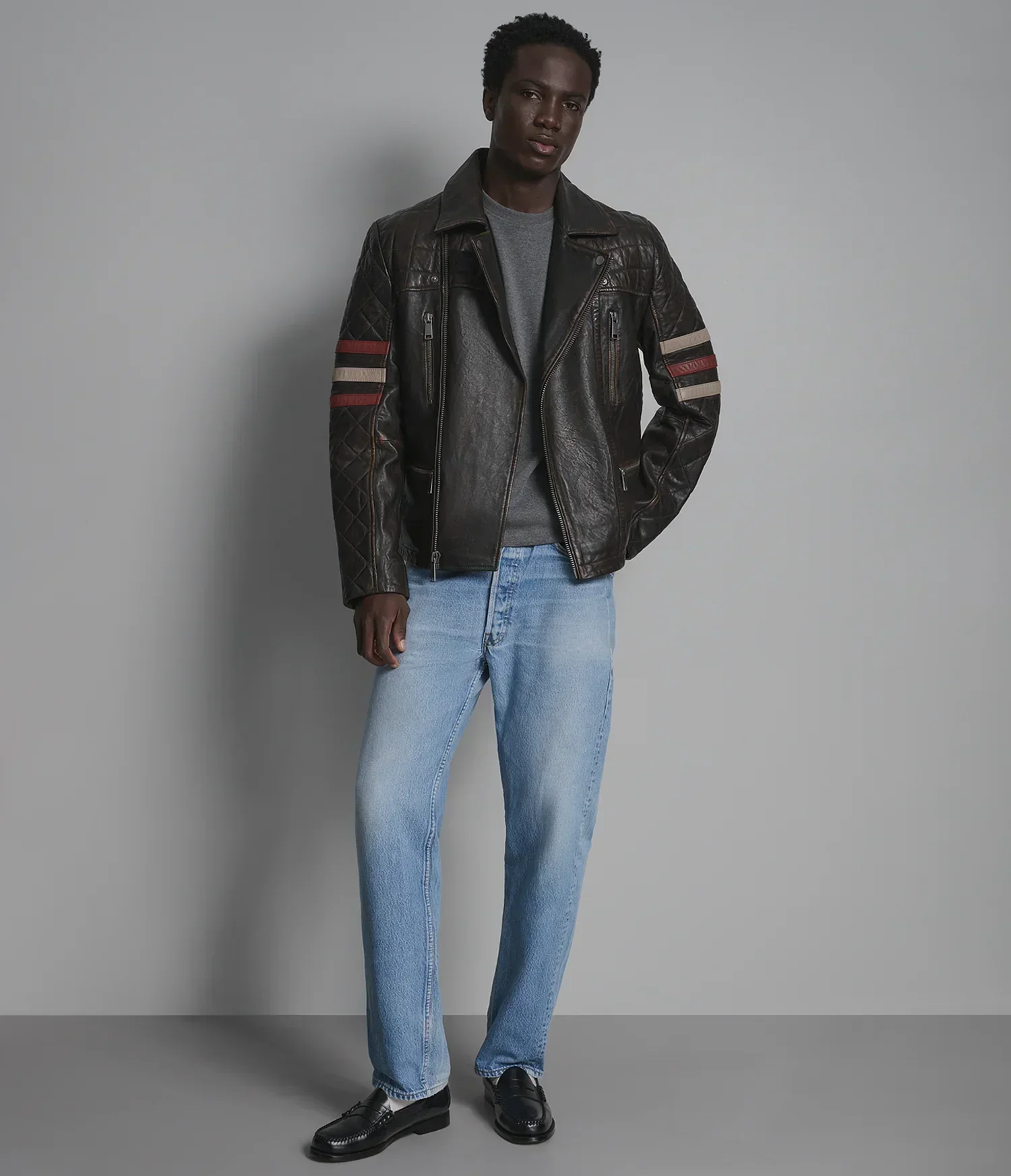 Colton Leather Vintage Striped Moto Jacket