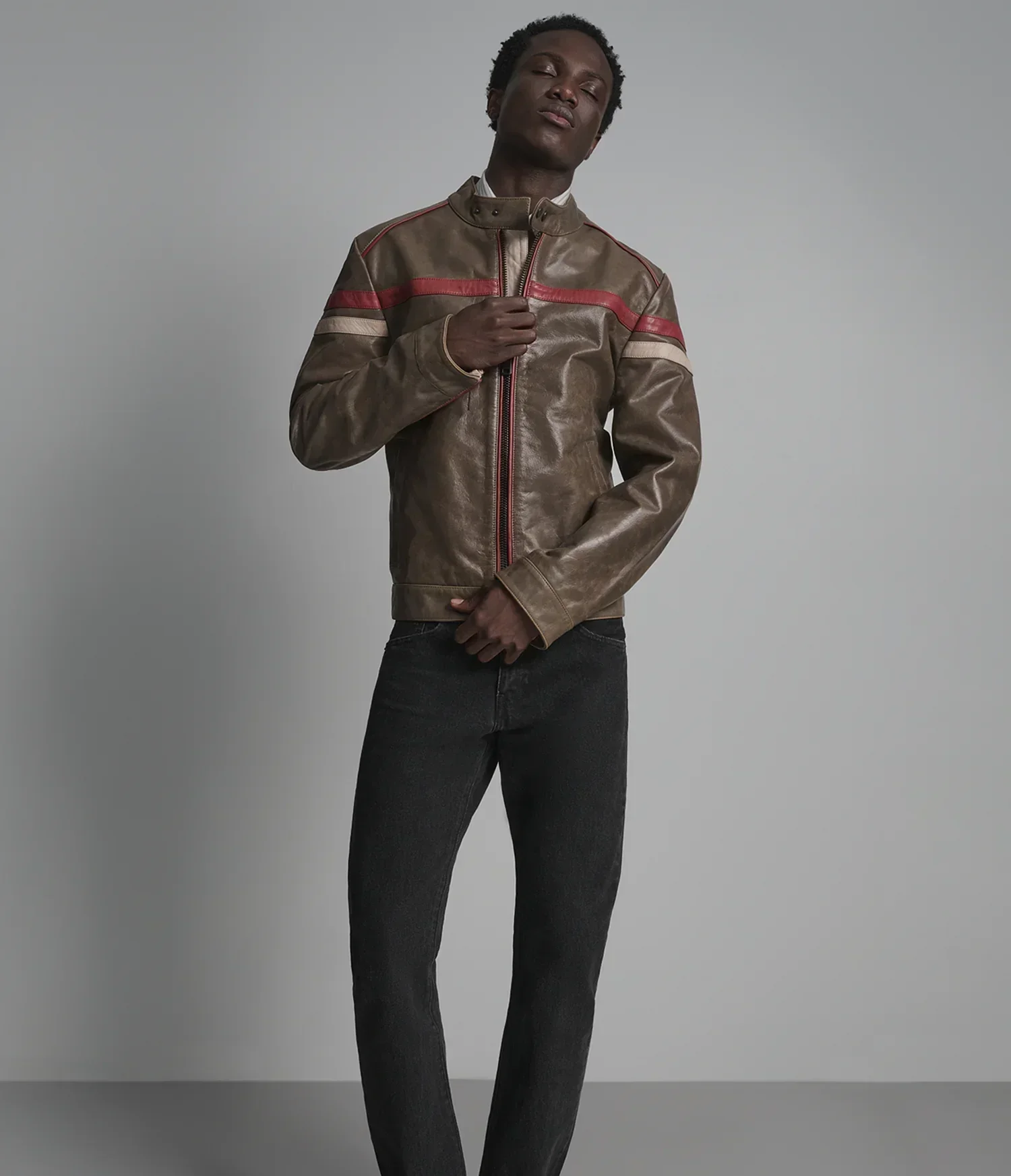 Elliot Vintage Striped Leather Racer Jacket