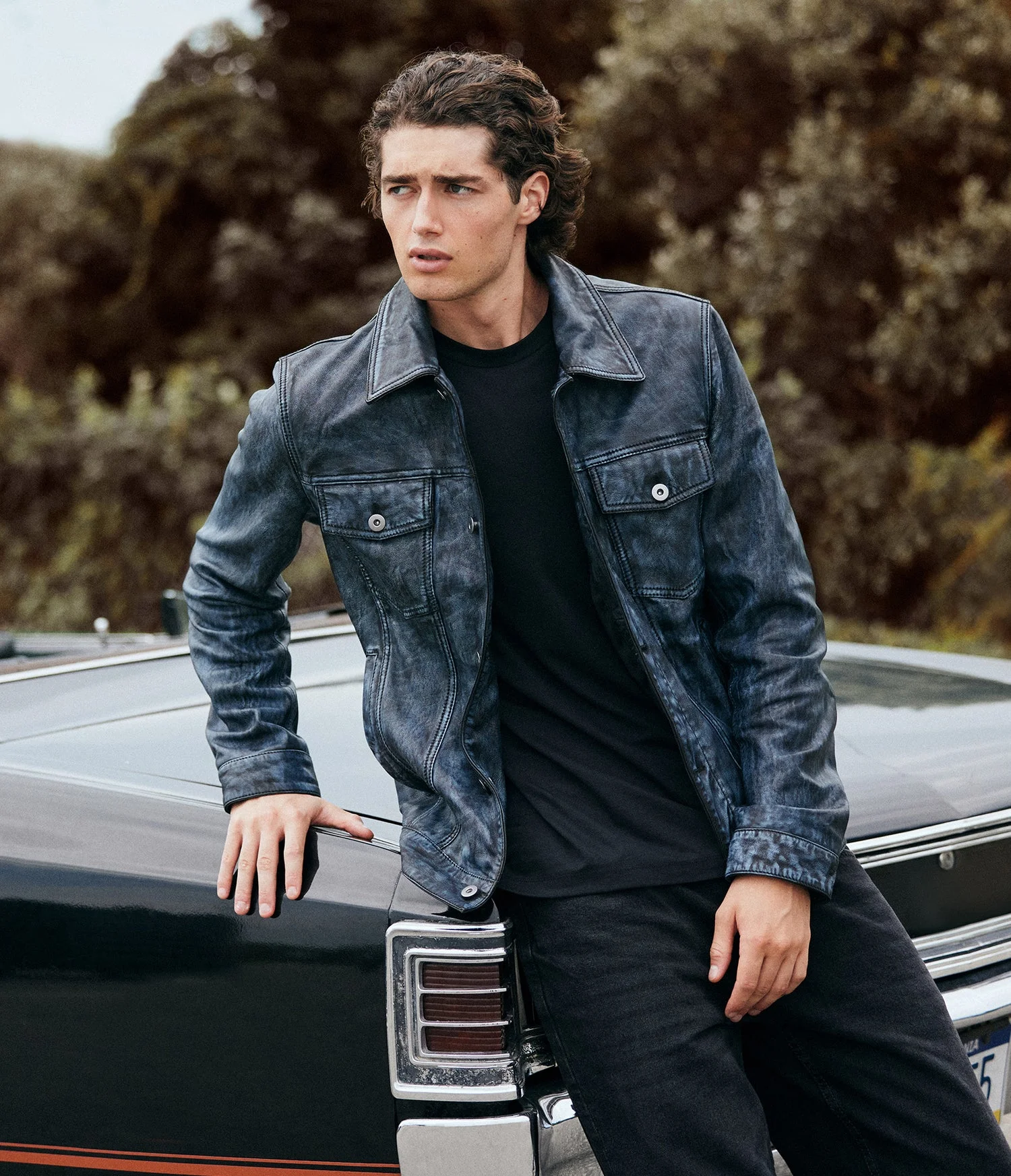 Caden Leather Denim Trucker Jacket