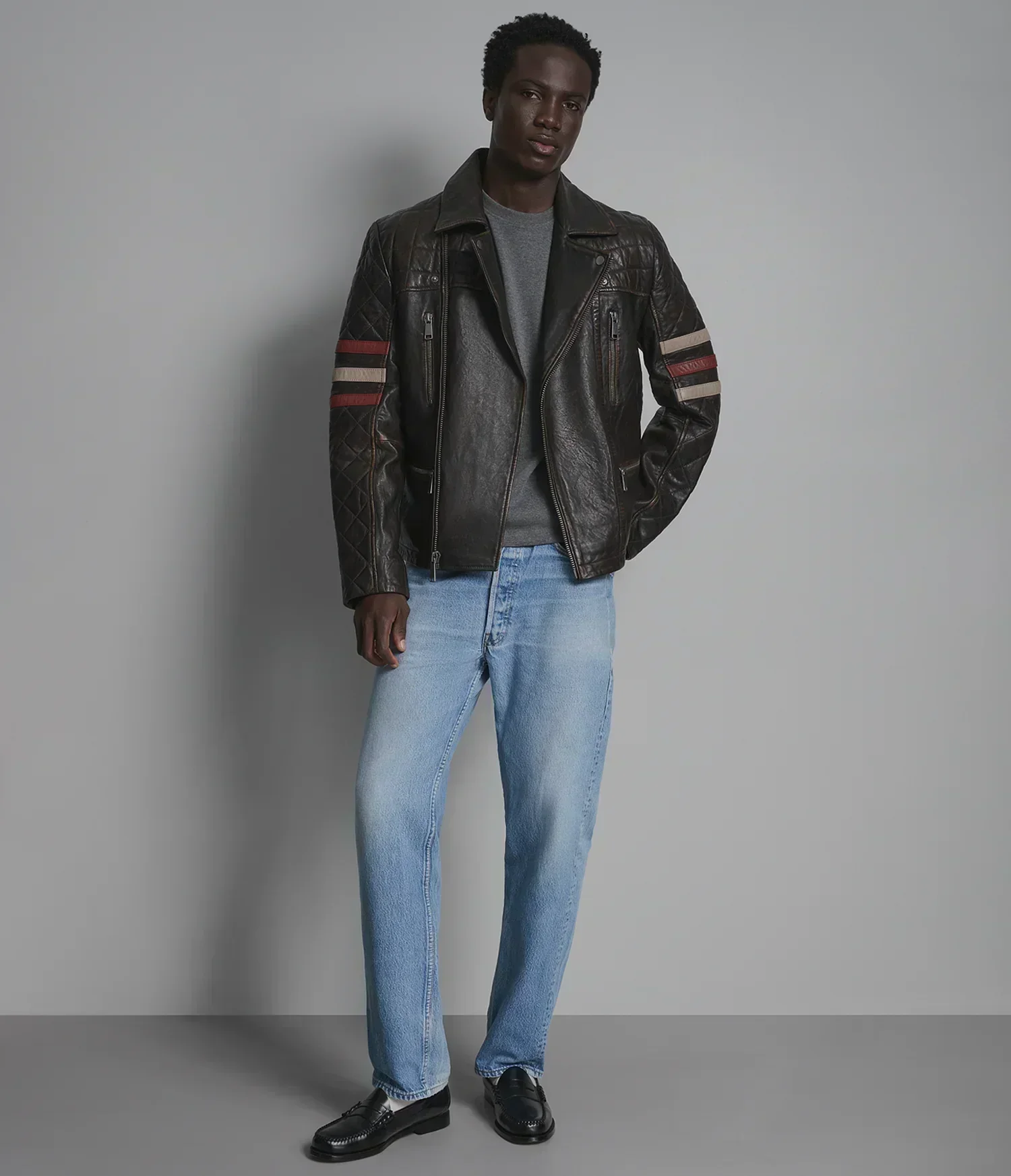 Colton Leather Vintage Striped Moto Jacket