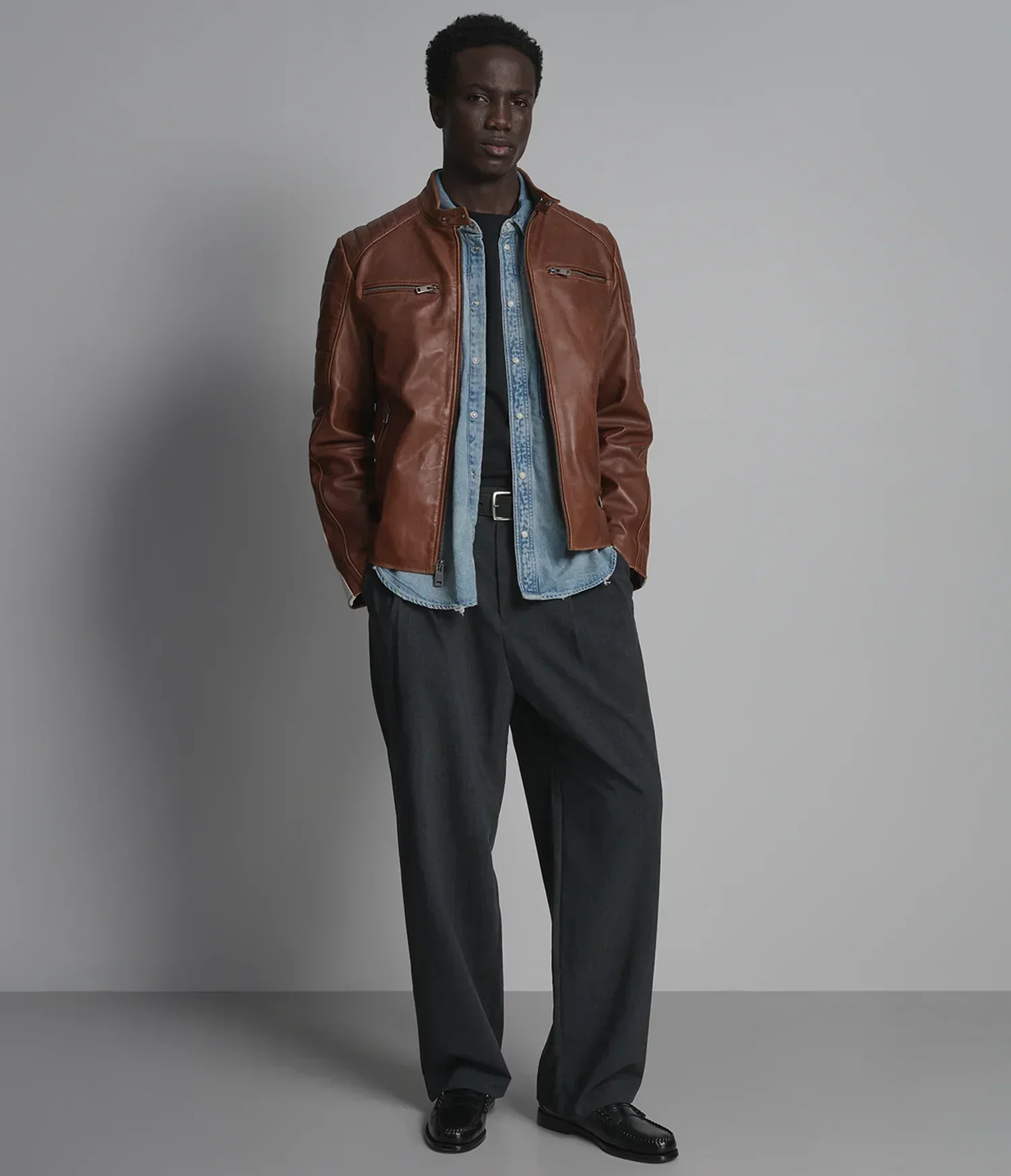 HANK VINTAGE LEATHER STRIPED RACER JACKET