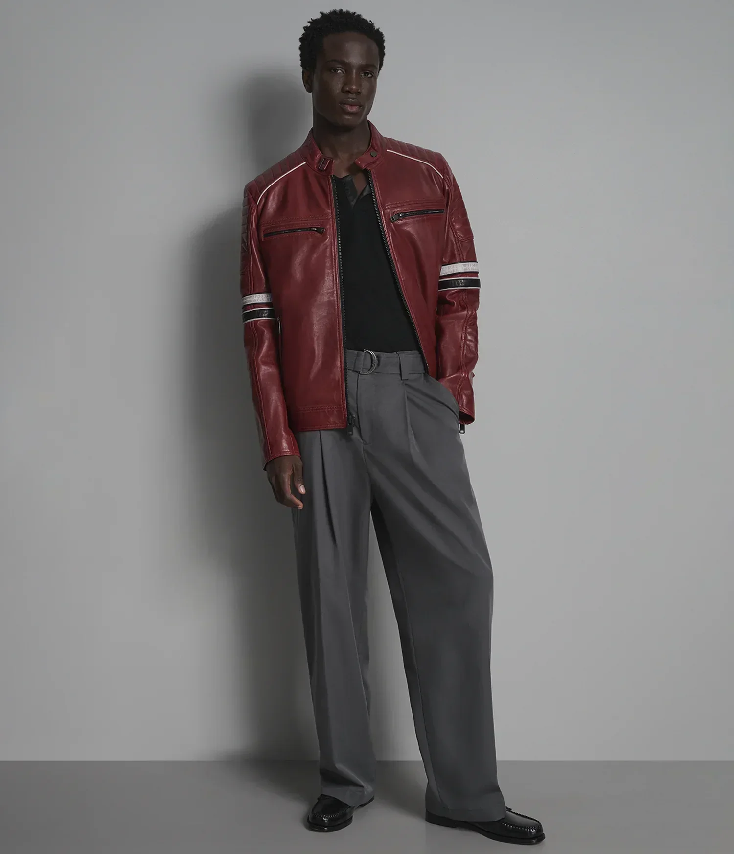 Anthony Vintage Striped Leather Racer Jacket