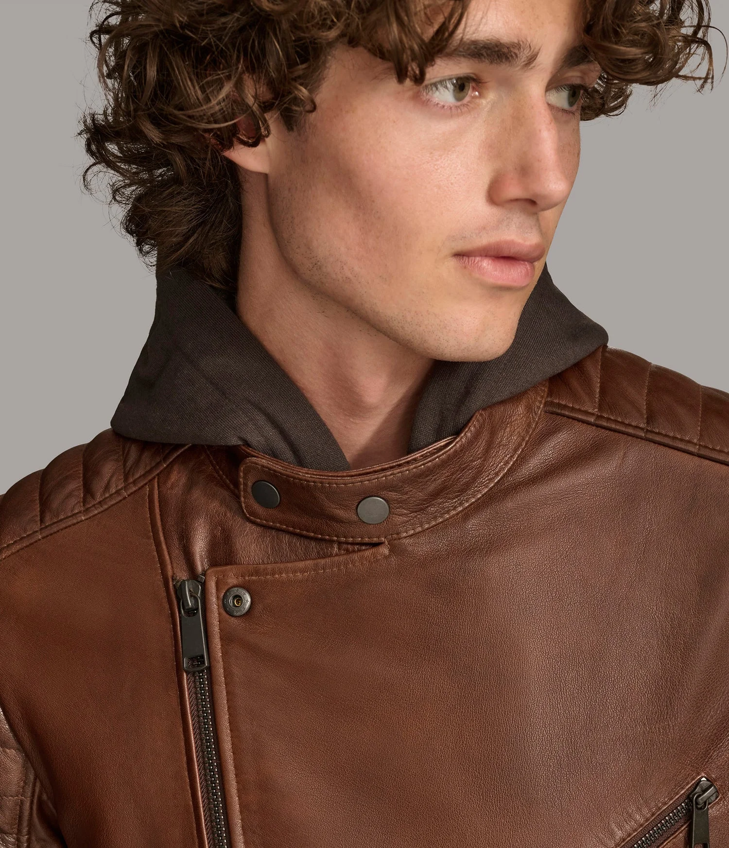 Andres Leather Moto Jacket With Zip Off Hood