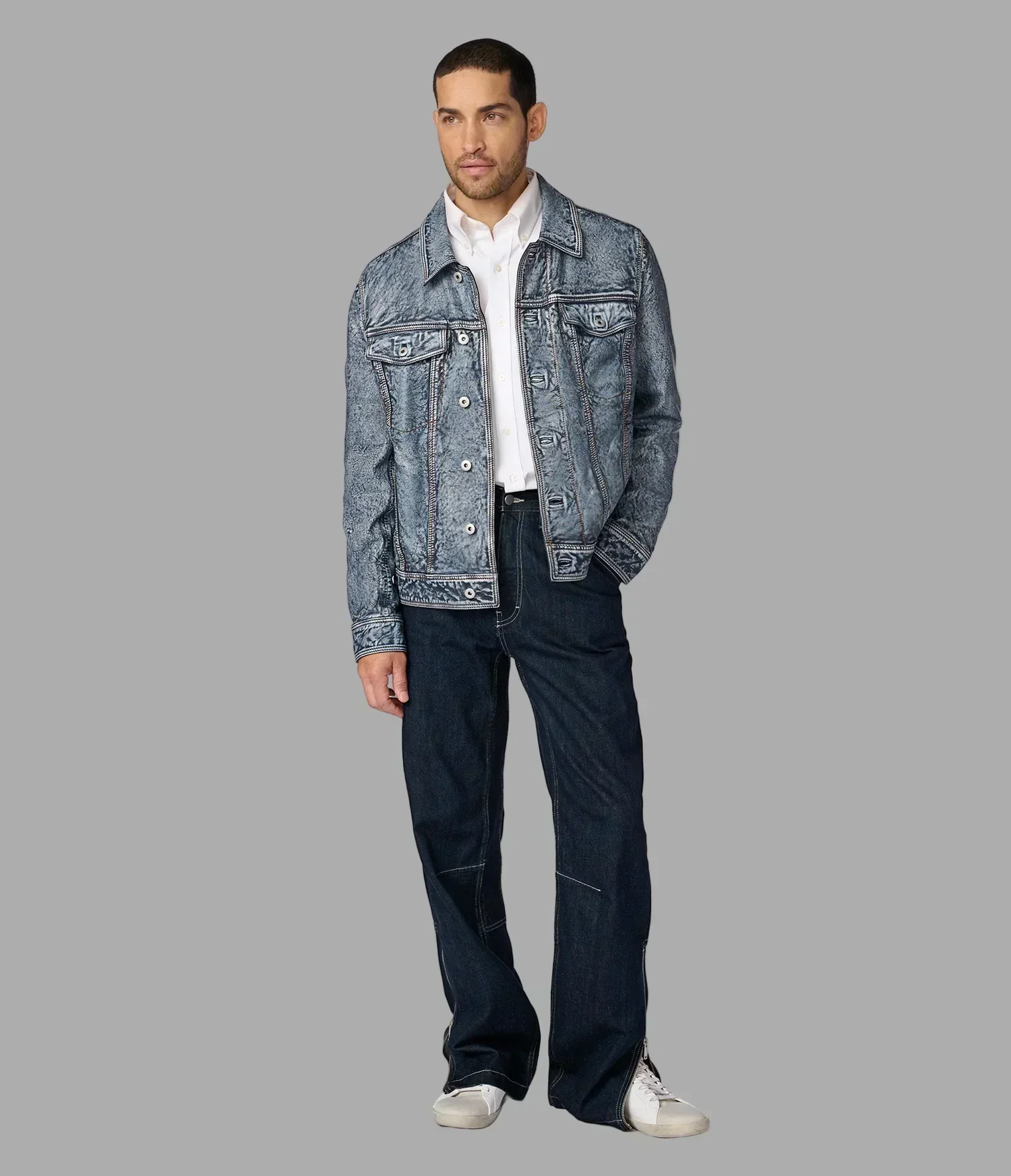 Chase Leather Denim Jacket light blue