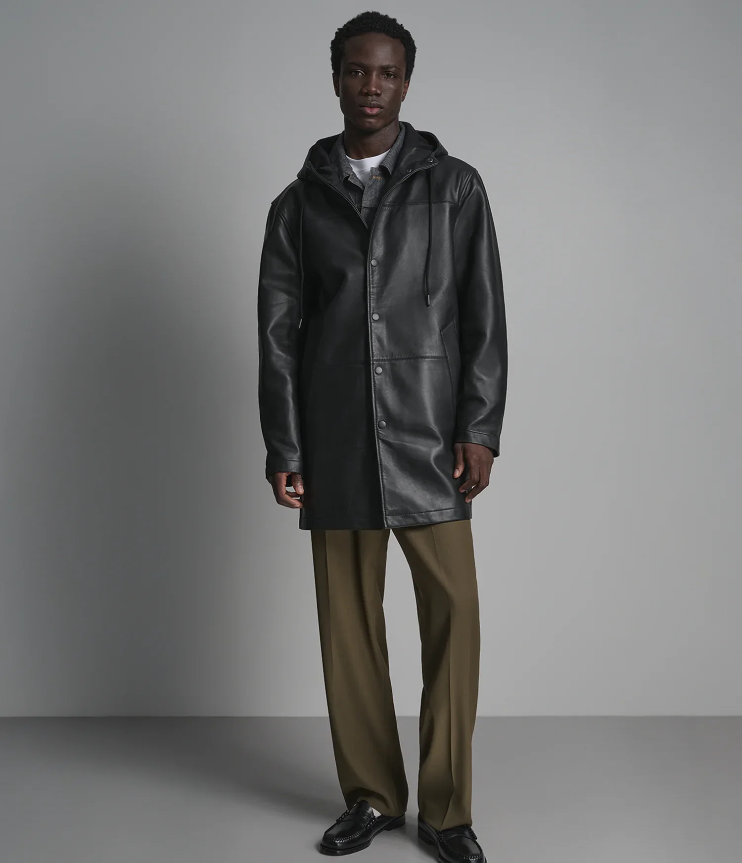 Ari Leather Hooded Anorak Jacket